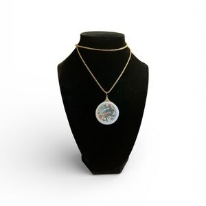 Ceramic Dragon Pendant Necklace with Gold Tone 24” Box Chain